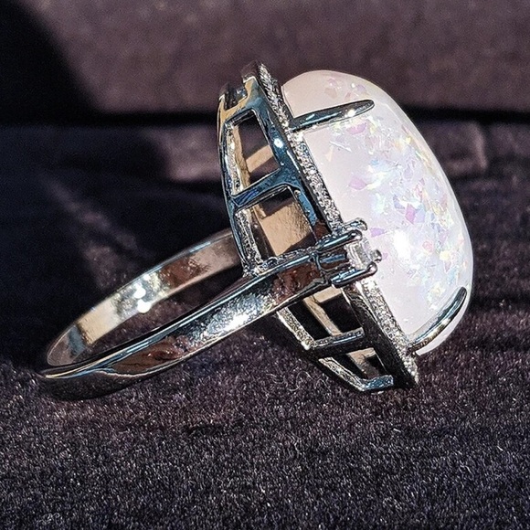 💯 NEW 925 STERLING SILVER OPAL DIAMOND RING, CUTE RING, SHINY RING. - Picture 4 of 5